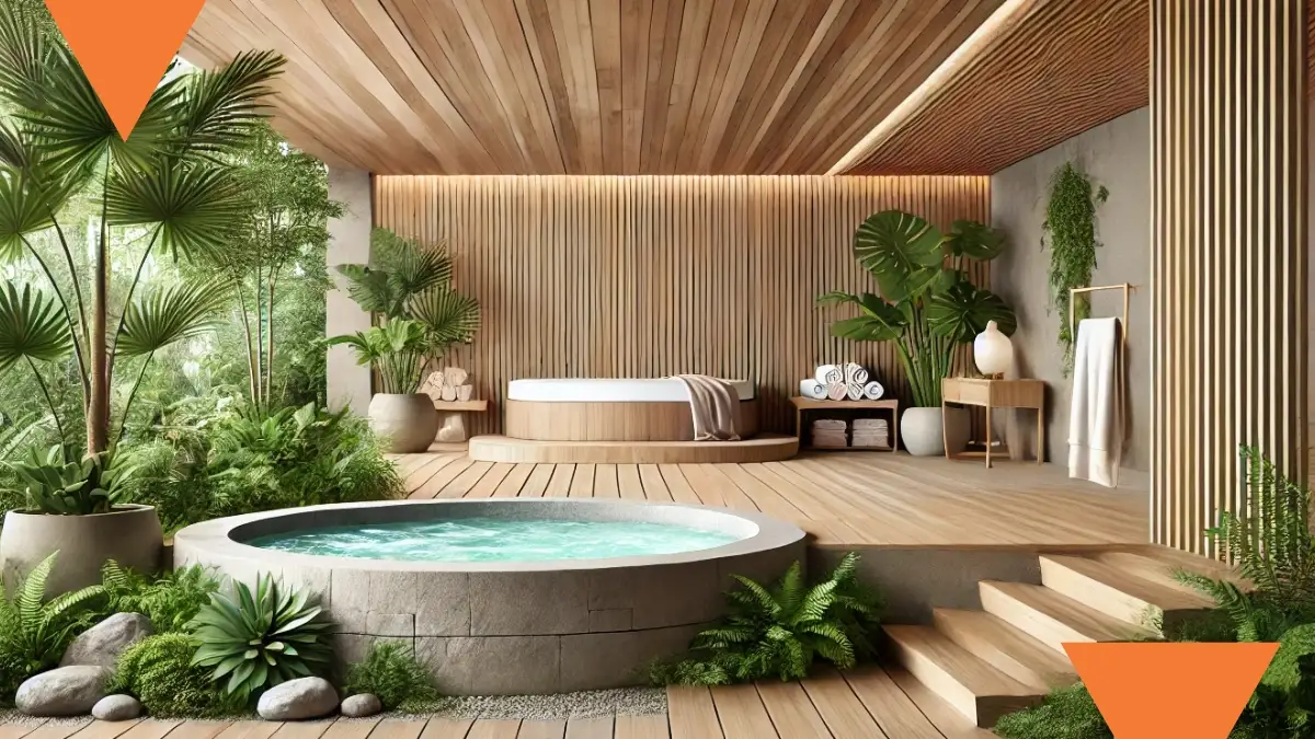 Spa de lujo rodeado de naturaleza, destacando la armonía entre diseño moderno y sostenibilidad en el turismo de lujo en México.