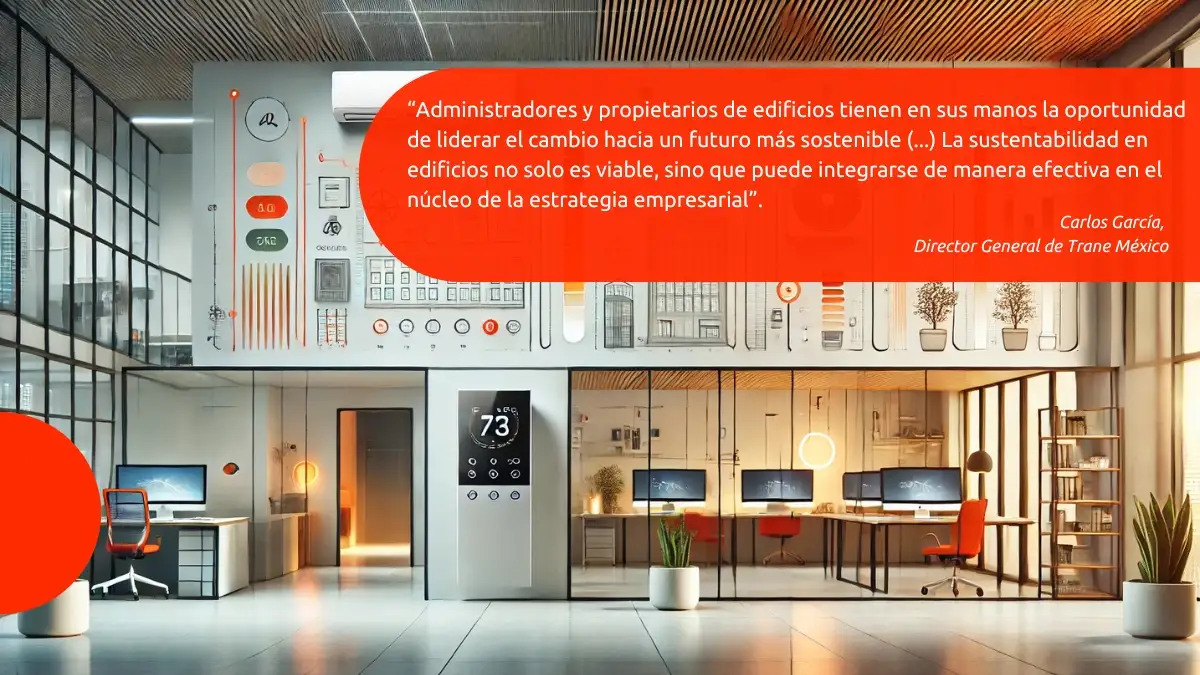 Interior de oficina moderna con sistemas inteligentes de control de energía y diseño sostenible