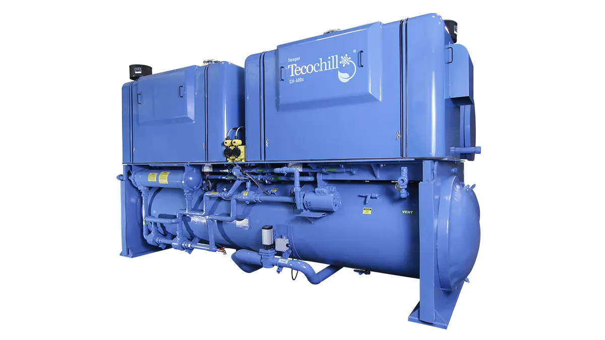 Enfriador de gas natural Tecogen Tecochill CH-400X, parte de la alianza entre Vertiv y Tecogen para optimizar soluciones de enfriamiento en centros de datos.
