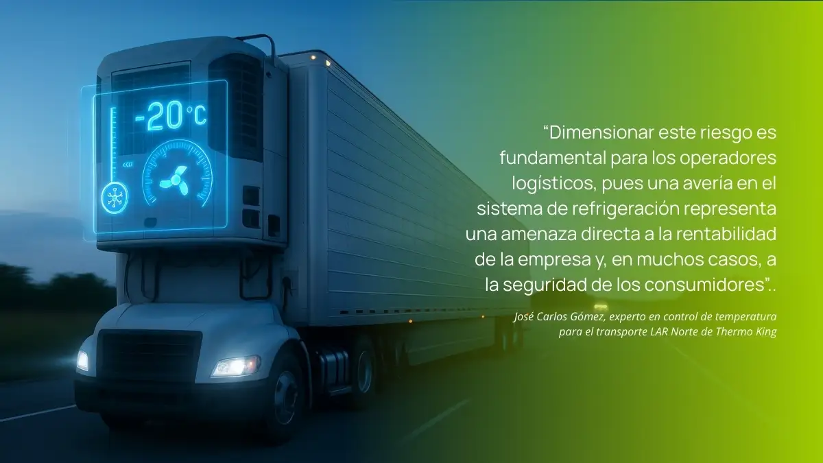 Tráiler refrigerado con sistema de control de temperatura para transporte farmacéutico en cadena de frío.