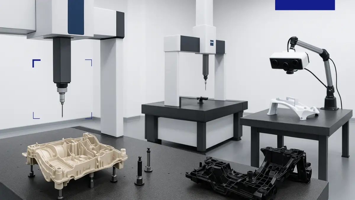 Inspección metrológica de piezas plásticas con máquinas CMM y escáner 3D en laboratorio de control de calidad