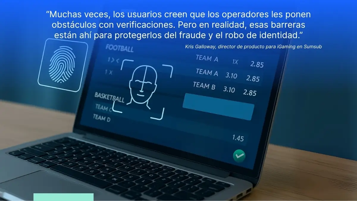 Plataforma de apuestas en laptop con verificación biométrica para prevenir fraudes