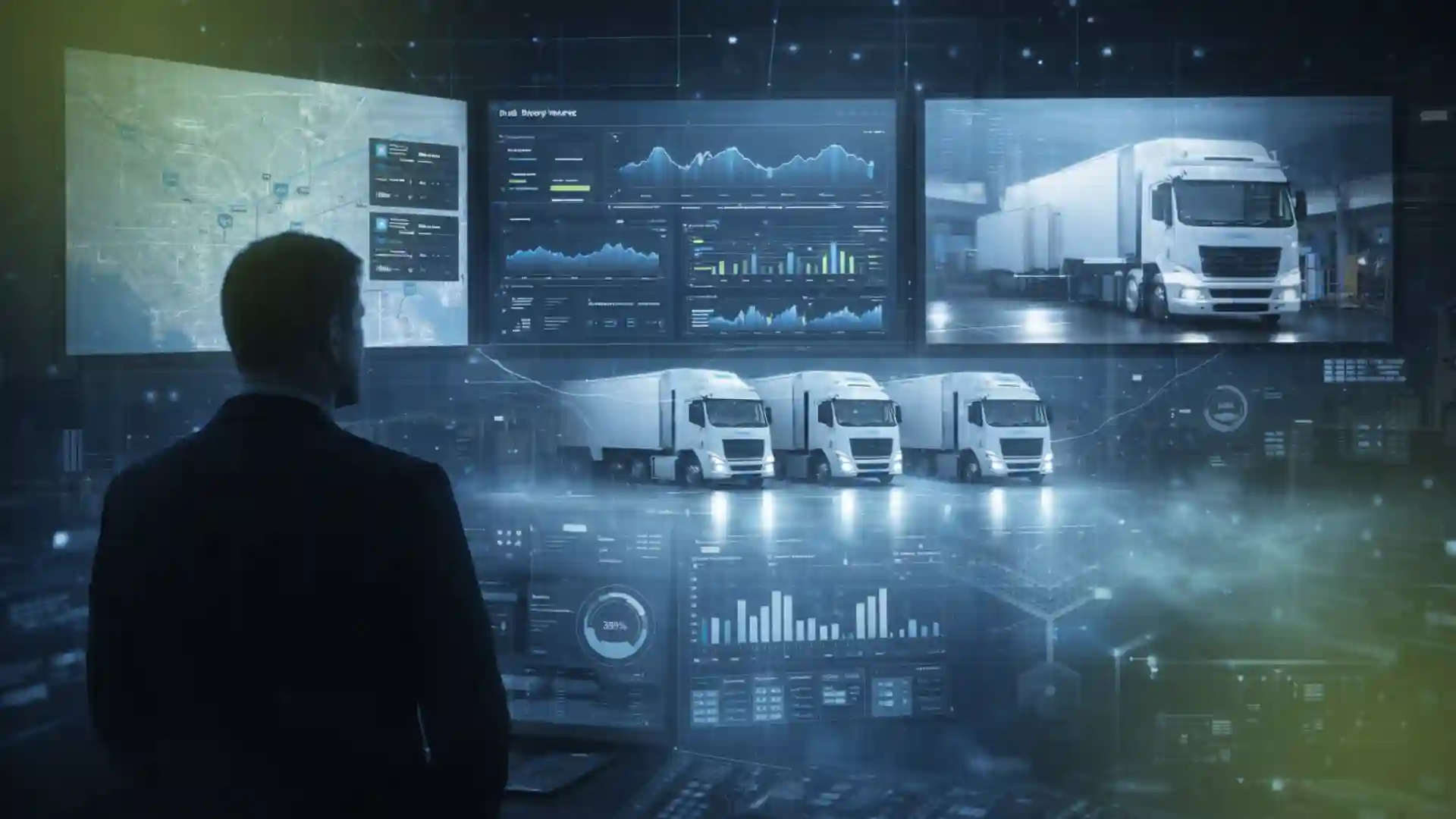 Tendencias en logística de transporte refrigerado y analítica avanzada. Centro de control logístico con monitoreo digital de flotas de transporte refrigerado, análisis de datos en tiempo real y supervisión de la cadena de frío para mejorar eficiencia y trazabilidad.